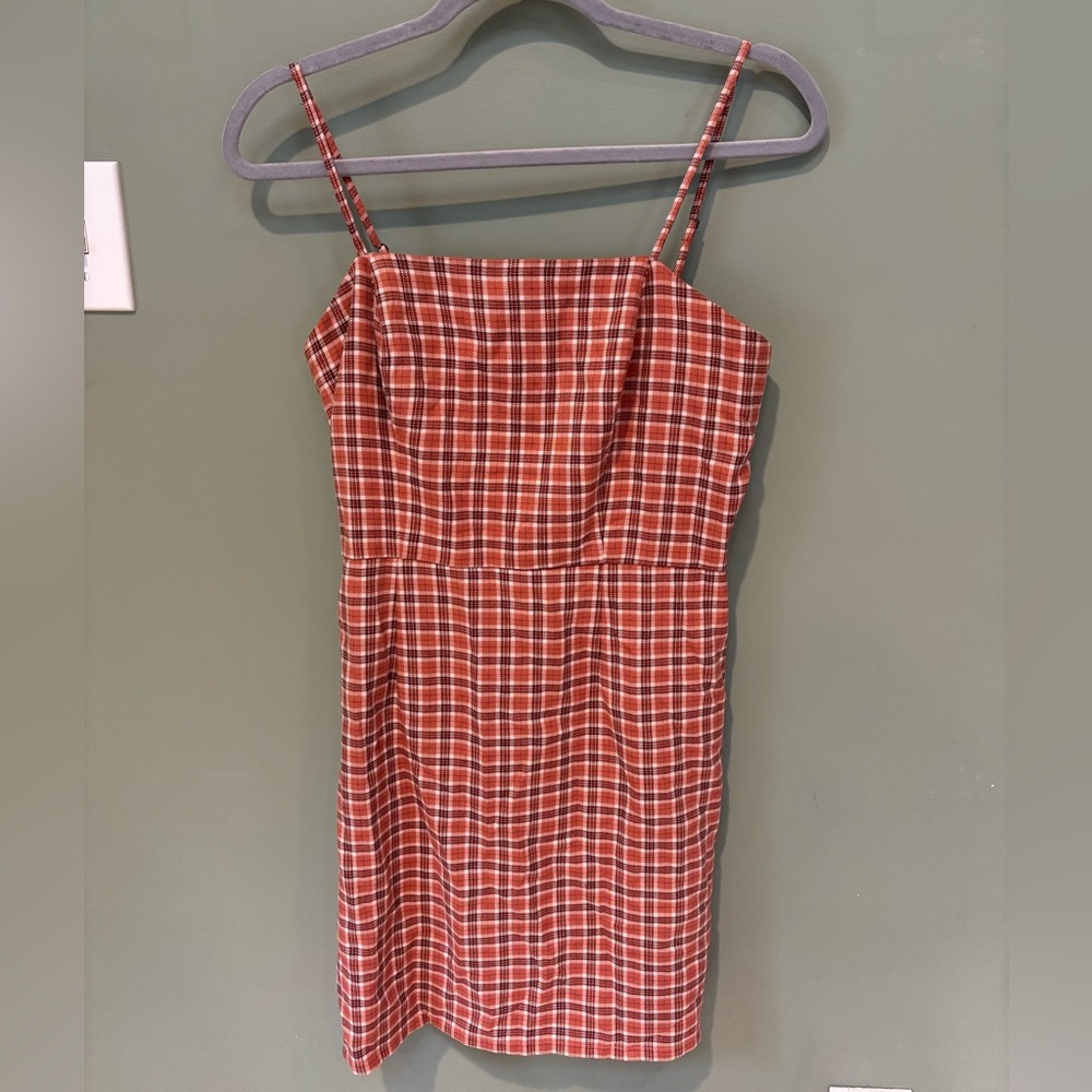 Aeropostale Pink, Red and White Checkered Midi Dress